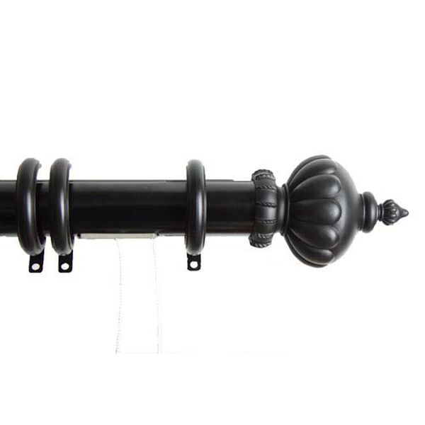 Elite Black 66 to 120 Inch Decorative Traverse Rod w/ Rings Imperial Finial, image 1