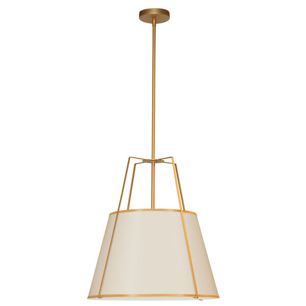 Trapezoid Cream and Gold One-Light Round Pendant, image 1