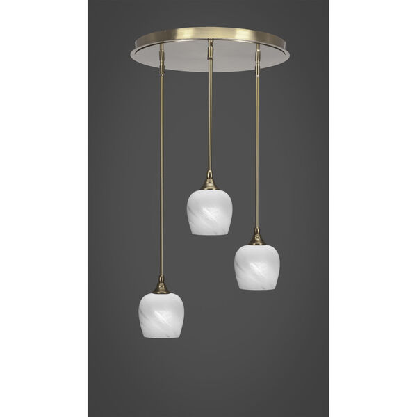 Empire New Age Brass 19-Inch Three-Light Cluster Pendalier with Six-Inch White Marble Glass, image 2