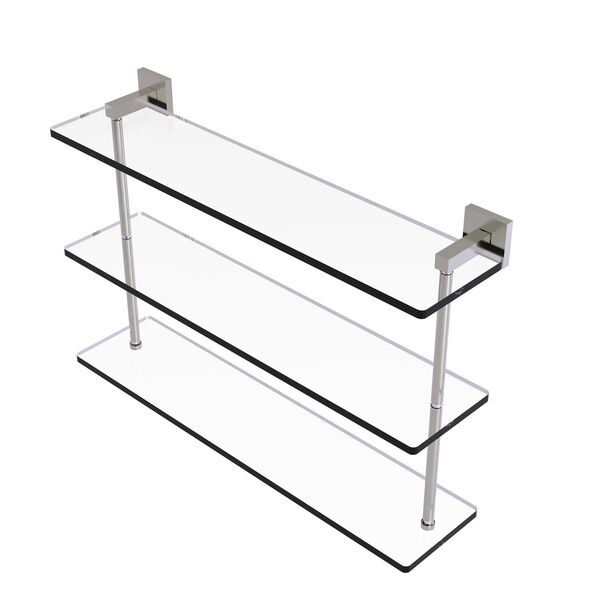 Montero Satin Nickel 22-Inch Triple Tiered Glass Shelf, image 1
