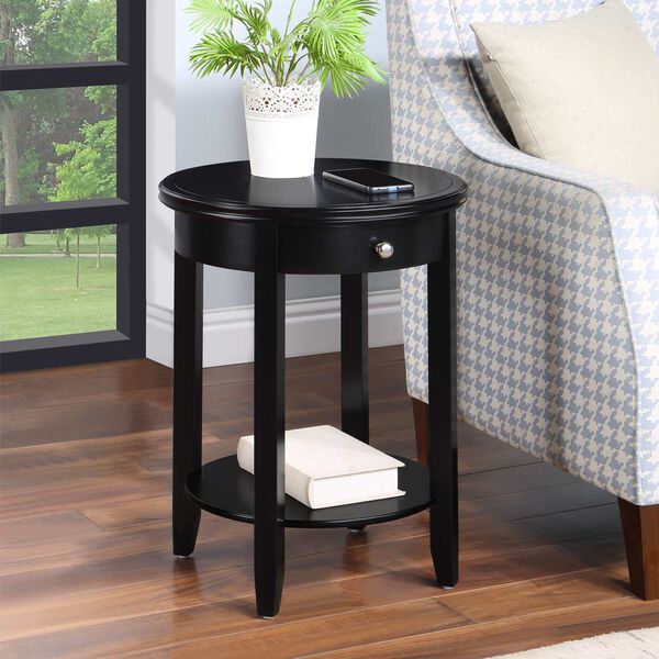 American Heritage Black Baldwin One-Drawer End Table with Shelf, image 2