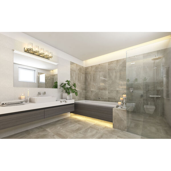 Callista Polished Nickel Five-Light Bath Vanity with Clear Glass Shade, image 2