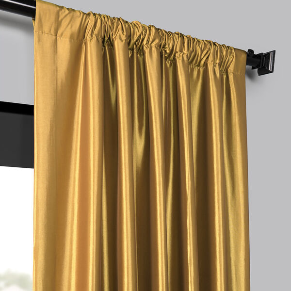Blackout Faux Silk Taffeta Rod Pocket Gold 50 x 108-Inch Curtain Single Panel, image 3