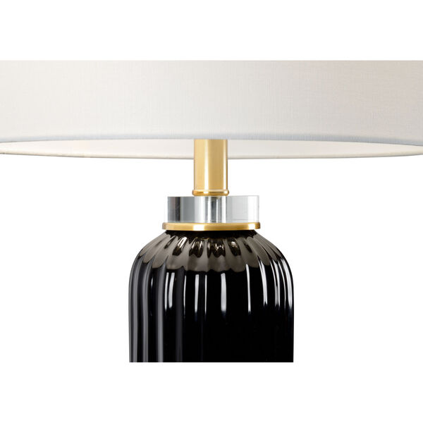 Black Glaze and Antique Brass One-Light Ceramic Table Lamp, image 2