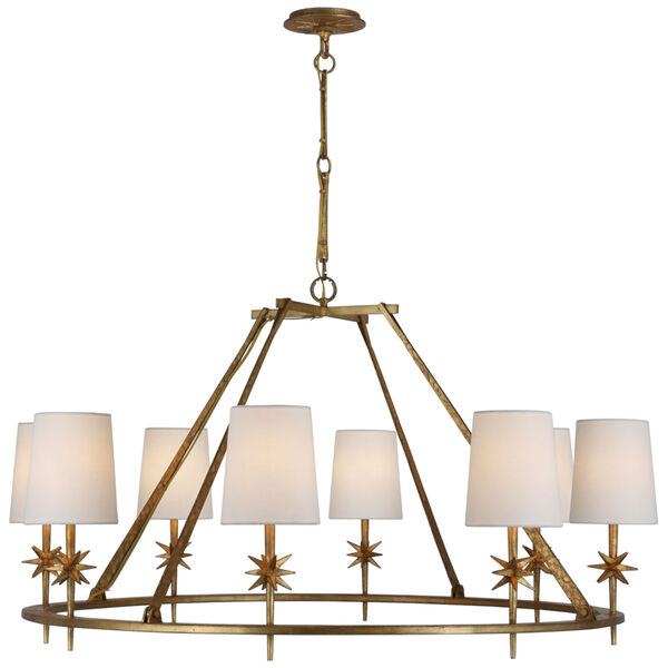 Etoile Large Chandelier in Gilded Iron with Linen Shades by Ian K. Fowler, image 1
