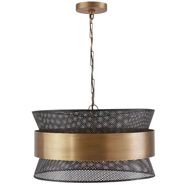 Independent Patinaed Brass and Black Four-Light Pendant, image 1