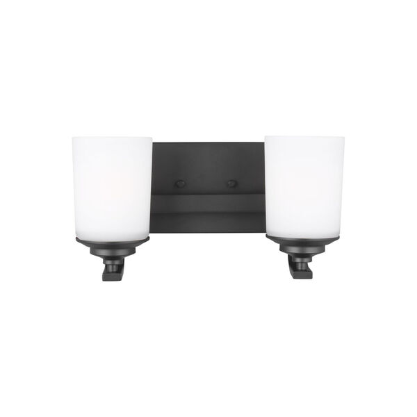 Kemal Midnight Black Two-Light Bath Vanity with Etched White Inside Shade, image 1