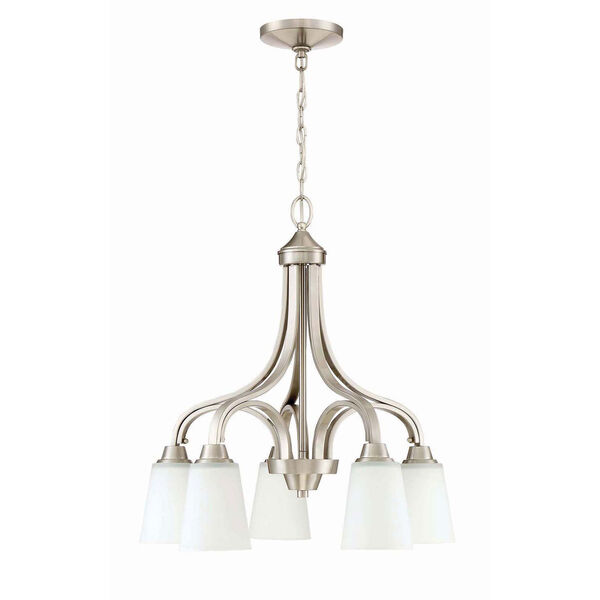 Grace Brushed Nickel Five-Light 24-Inch Chandelier with White Frosted Glass Shade, image 1