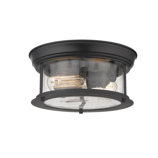 Sonna Matte Black Two-Light Flush Mount with Transparent Seedy Glass, image 1