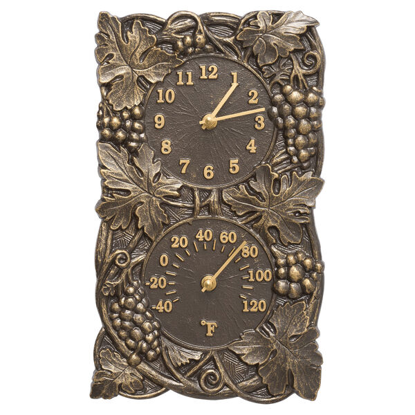Grapevine French Bronze Indoor Outdoor Wall Clock and Thermometer, image 1