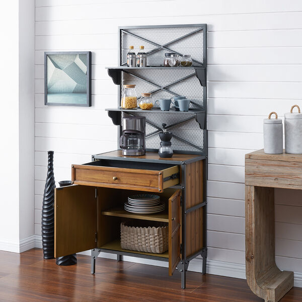 Bexfield Gunmetal Gray with Natural Pine Bakers Rack, image 3