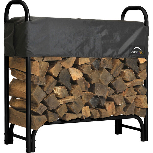Black and Grey 4 Ft. Heavy Duty Firewood Rack with Cover, image 1