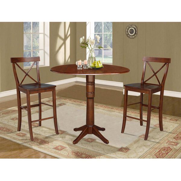 Espresso 42-Inch High Round Pedestal Bar Height Table with Stools, 3-Piece, image 3