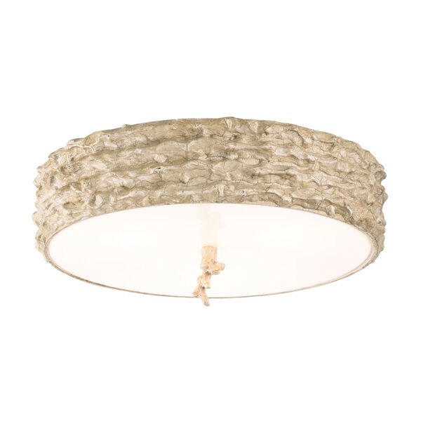 Trellis Hand-Painted with Putty Patina and Silver Leaf Orb Three-Light Flush Mount, image 1