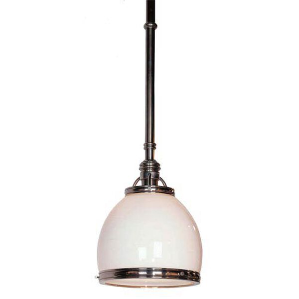 Sloane Single Pendant in Antique Nickel with White Glass by Chapman and Myers, image 1