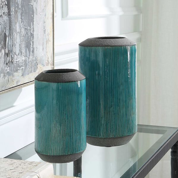 Maui Aqua Blue and Bronze Vases, Set of 2, image 1