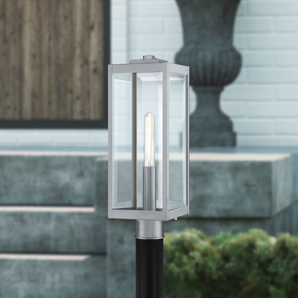 Westover Stainless Steel One-Light Outdoor Post Lantern with Transparent Beveled Glass, image 7