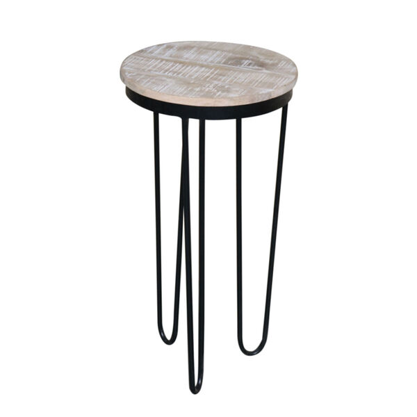Outbound Natural and Black Round Chairside Table with Wooden Top, image 4