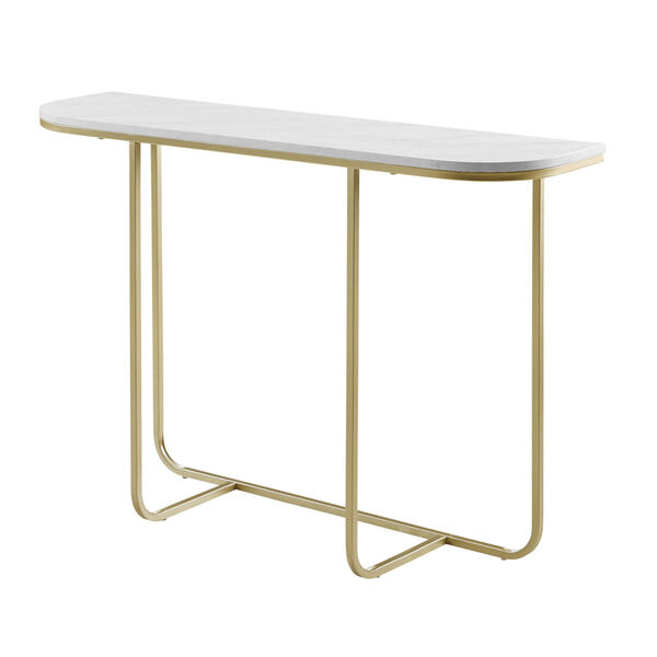 White Faux and Gold 44-Inch Curved Entry Table, image 3