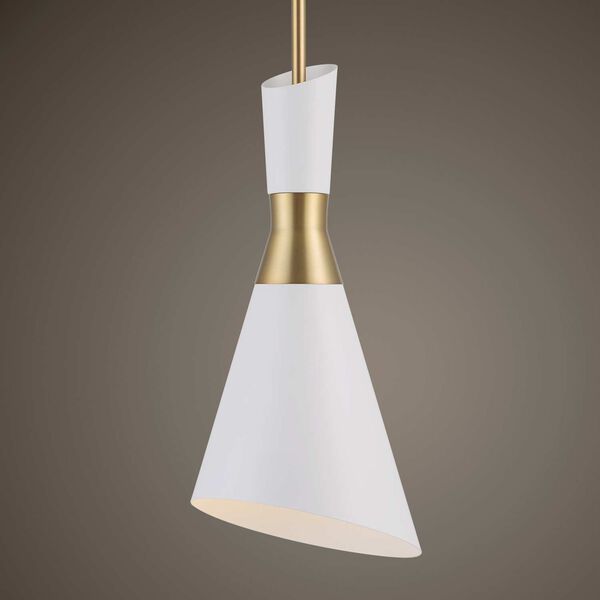 Eames Antique Brass and White One-Light Mini Pendant, image 2