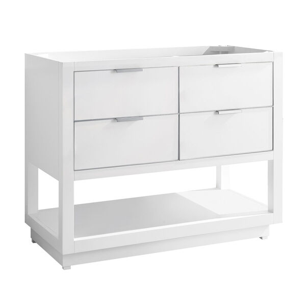 White 42-Inch Bath Vanity Cabinet with Silver Trim, image 2