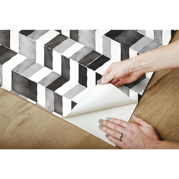 Paul Brent Watercolor Chevron Black, Gray And White Peel And Stick Wallpaper, image 4