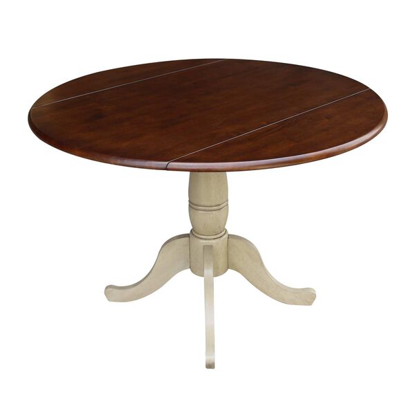 Antiqued Almond and Espresso 30-Inch Round Dual Drop Leaf Pedestal Dining Table, image 1