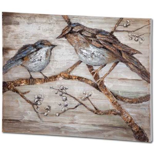 Ici Momma and Baby Bird 48 In. x 36 In. Original Hand Painted Oil Painting, image 1