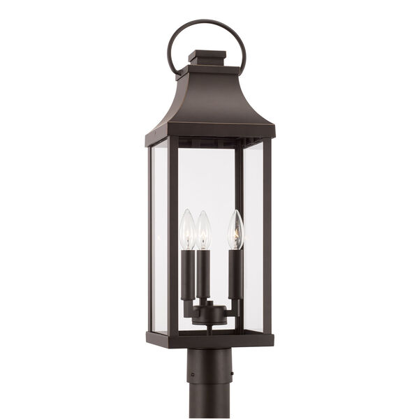 Bradford Oiled Bronze Outdoor Three-Light Post Lantern with Clear Glass, image 1