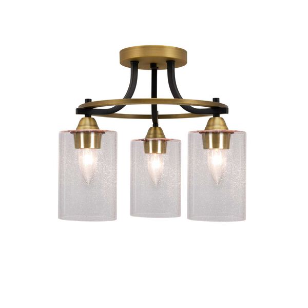 Paramount Matte Black and Brass Three-Light Semi-Flushe with Clear Bubble Glass, image 1
