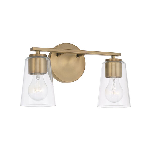 Portman Aged Brass Two-Light Bath Vanity with Clear Glass, image 1