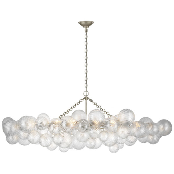 Talia Large Linear Chandelier in Burnished Silver Leaf with Clear Swirled Glass by Julie Neill, image 1