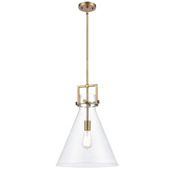 Newton Brushed Brass LED Pendant with Clear Cone Glass, image 1