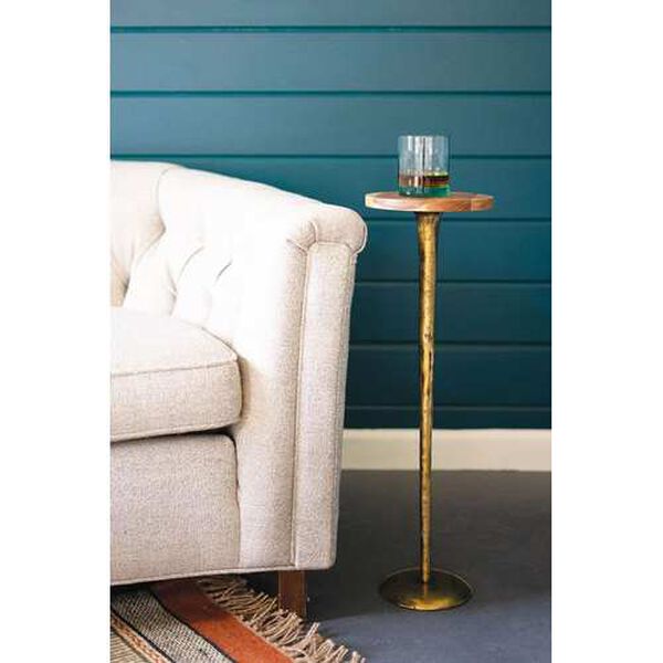 Rattan Wood Antique Brass Cocktail Table with Acacia Wood Top, image 1