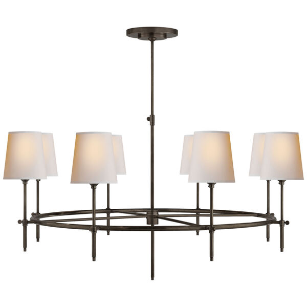 Bryant Large Ring Chandelier in Bronze with Natural Paper Shades by Thomas O'Brien, image 1