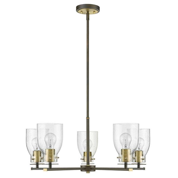 Shelby Oil Rubbed Bronze and Antique Brass Five-Light Chandelier with Clear Seedy Glass, image 2