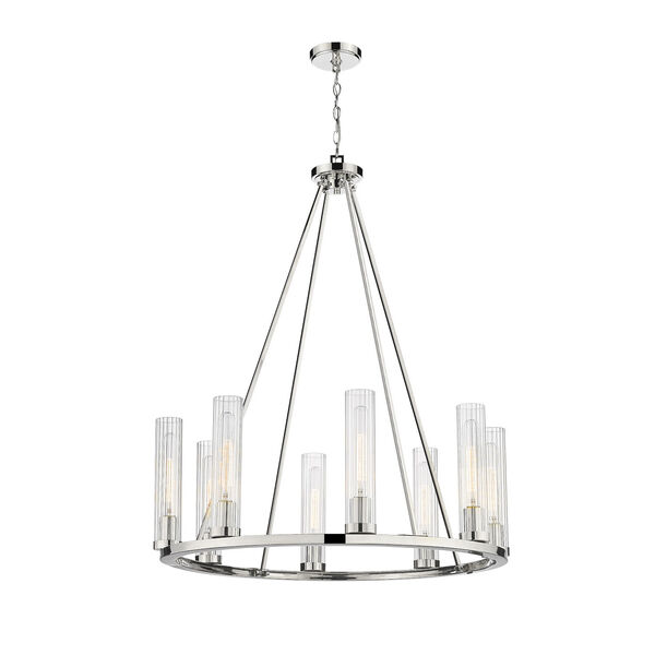 Beau Polished Nickel Eight-Light Chandelier with Clear Glass Shade, image 1