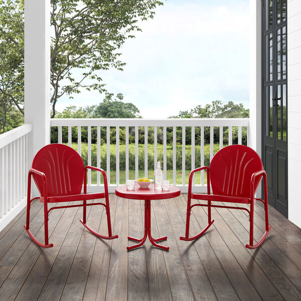 Griffith Bright Red Gloss Outdoor Rocking Chair Set, Three-Piece, image 3