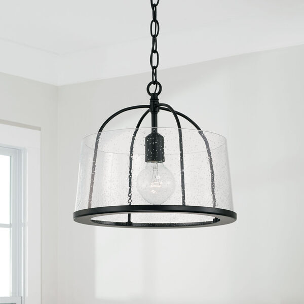 HomePlace Madison Matte Black One-Light Semi-Flush or Pendant with Clear Seeded Glass, image 4