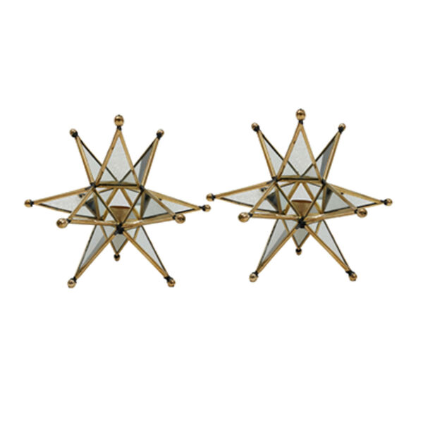 Star Brass Golden Candle Holder, Set of Two, image 1