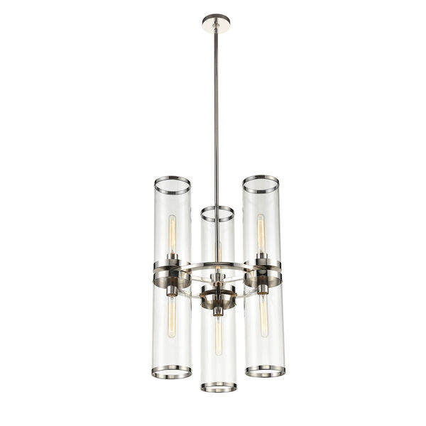 Revolve II Polished Nickel Six-Light Chandelier with Clear Glass, image 1