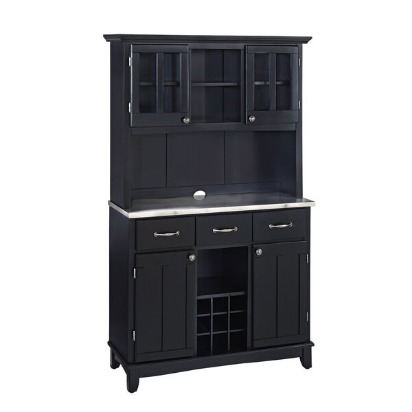 Black Buffet with Two Door Hutch and Stainless Top, image 1
