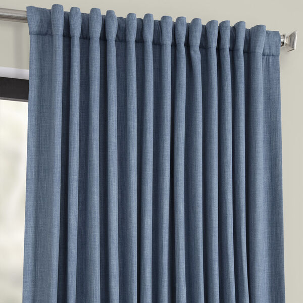 Denim Blue Faux Linen Extra Wide Blackout Single Panel Curtain 100 x 84, image 4