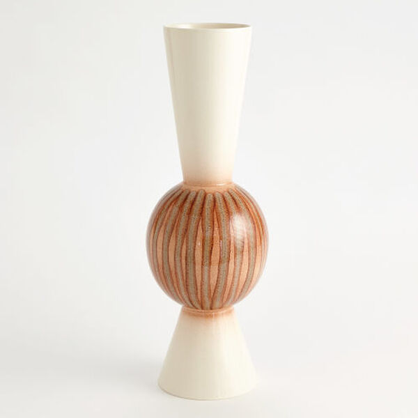 White and Brown Sunset Stripes Low Orb Vase, image 1