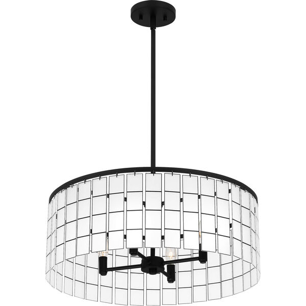 Seigler Matte Black Four-Light Pendant with Etched Glass Panels, image 6