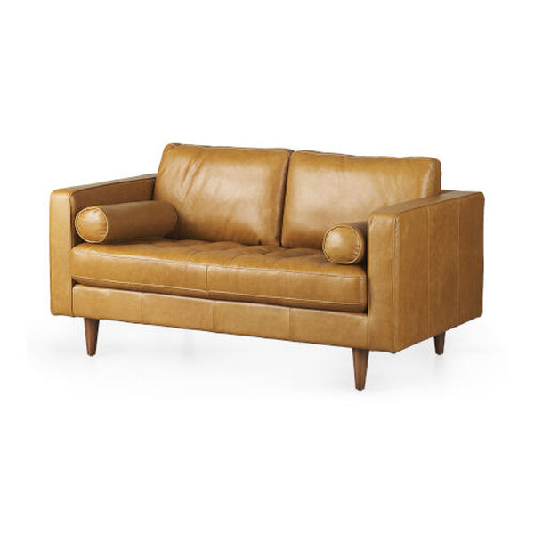Svend Tan Leather Love Seat Sofa, image 1