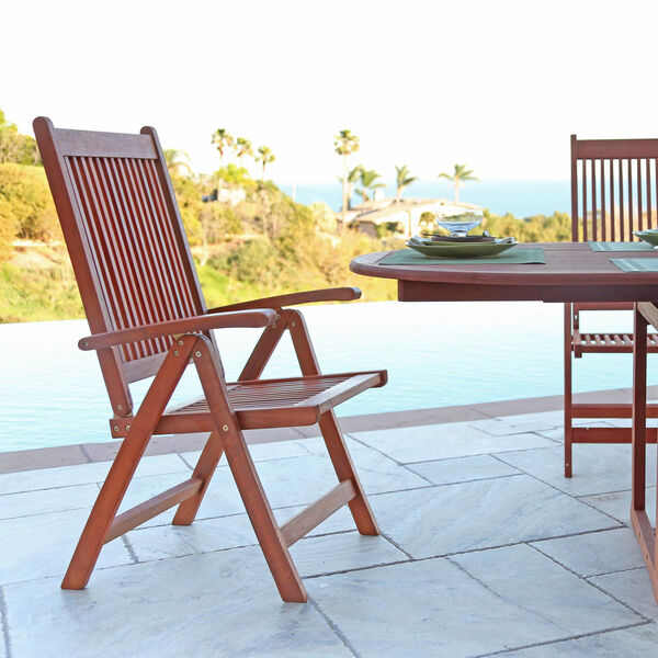 Malibu Outdoor 5-piece Wood Patio Dining Set with Curvy Leg Table and Reclining Chairs, image 5