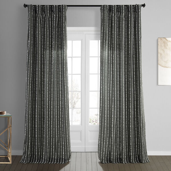 Sharkskin Black Printed Cotton Single Panel Curtain, image 1