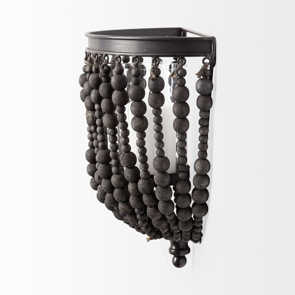 Liam II Black Wall Candle Holder with Wooden Bead, image 4