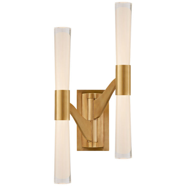 Brenta Large Double Articulating Sconce in Hand-Rubbed Antique Brass with White Glass by AERIN, image 1